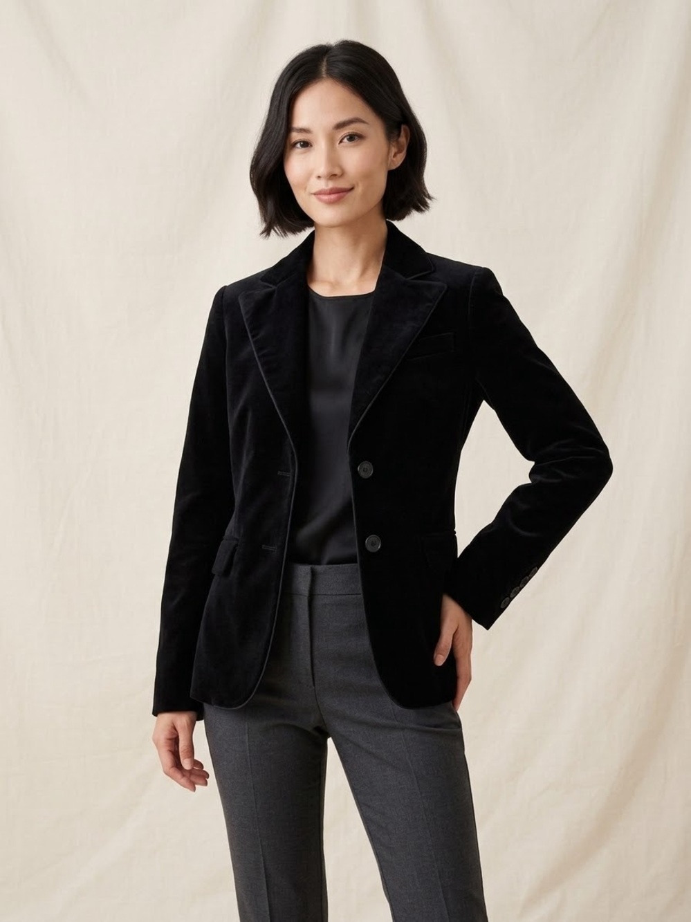 Ann Taylor Petites Black Stretch Velvet Blazer (Size 2P)